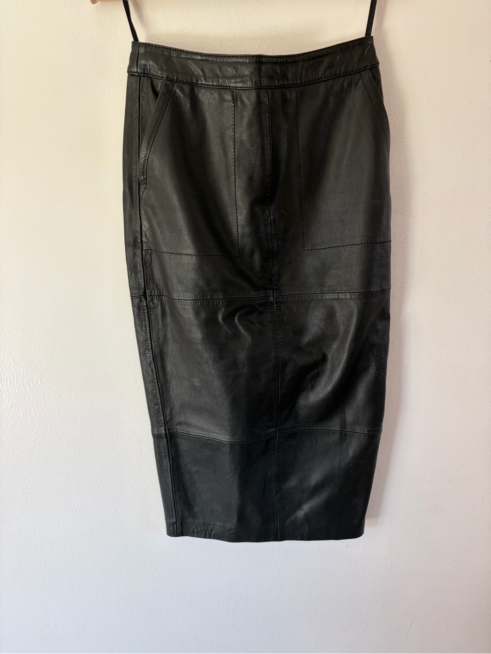 ASOS Genuine Leather Black Pencil Midi Skirt Size 6